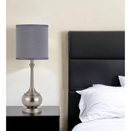 Homeroots 25" Nickel Metal Round Table Lamp With Gray Cone Shade 524684