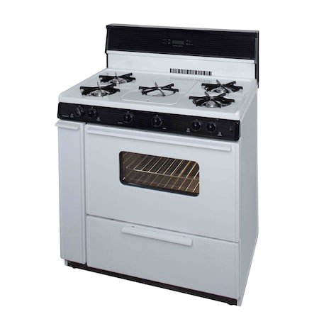 Premier Gas Range, Electronic Spark, 5 Open Burners, 36 inW x 46 inH x 26 inD, 3.91 cu. ft. Oven, White 805756