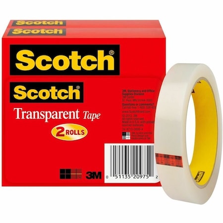 Scotch Transparent Tape - 3/4"W, 72 yd L, Clear, 2 PK MMM6002P3472