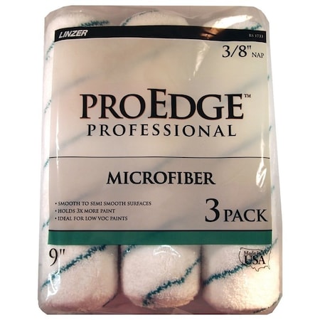 Linzer Paint Roller Cover, 3/8 in Thick Nap, 9 in L, Microfiber Cloth Cover RS 1733