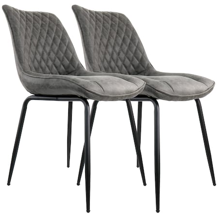 Elama 2 Piece Vintage Faux Leather Tufted Chair in Gray with Black Metal Legs ELM-233-2-GRY
