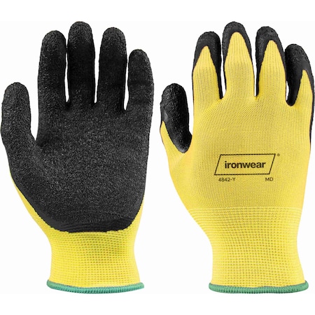 Ironwear Polyester General Purpose Work Gloves with Crinkle Latex Palm, Yellow, Small 4842-Y-SM