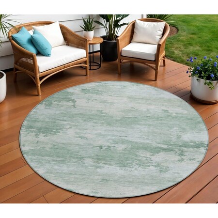 Homeroots 8' Mint Green And Pale Aqua Round Abstract Washable Indoor Outdoor Area Rug 630923