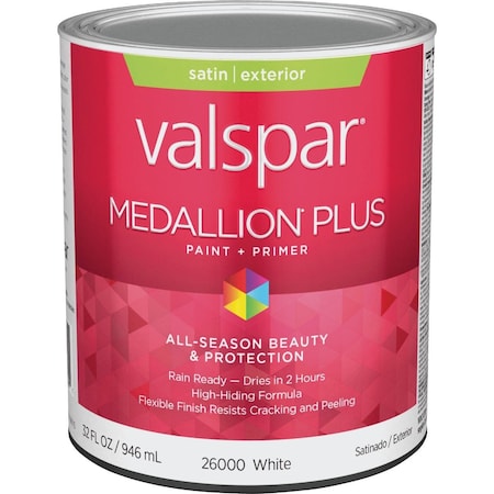 Valspar Medallion Plus Premium Paint & Primer Satin Exterior Paint Wht 1 Qt. 028.0026000.005