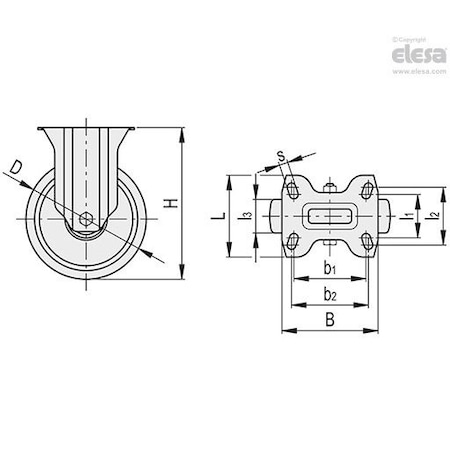 Elesa 452466 Castors steel bracket Soft polyurethane coating, Fixed plate bracketke 452466