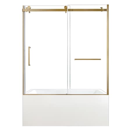 Kingston Brass 60" Acrylic Anti-Skid Alcove Right-Hand Drain Tub with Left Sliding Tub Door, White/Brushed Brass KVTAP6031R22T7