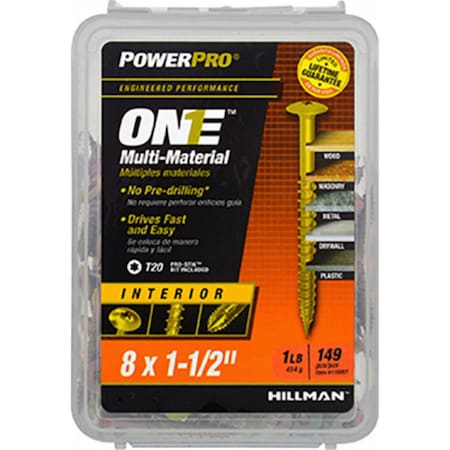 Hillman 8 x 1.5 in. Interior Wafer Head One Screw - Yellow Zinc, 149PK 240692