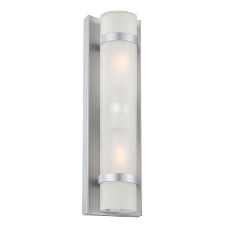 Homeroots Two Light Brushed Silver and White Glass Wall Sconce 398549