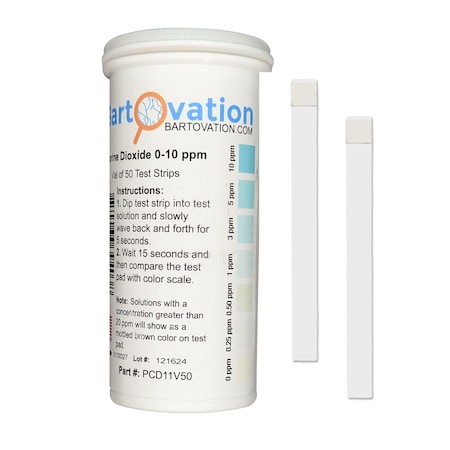 Bartovation Low Range Chlorine Dioxide Test Strips, 0-10 ppm ( Vial of 50 Plastic Strips) PCD11V50