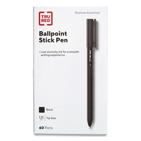 Tru Red Ballpoint Pen, Stick, Medium 1 mm, Black Ink, Black Barrel, 60PK TR52862-CC
