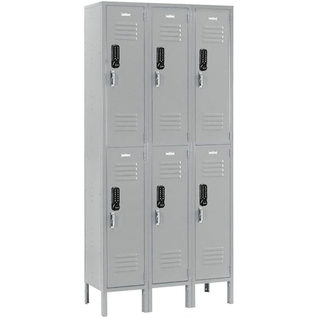 Global Industrial 2-Tier 6 Door Digital Locker, 36"W x 15"D x 78"H, Gray, Assembled 290829