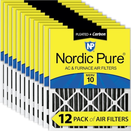 Nordic Pure 16x25x2 Plus Carbon Pleated Air Filter, High Capacity, MERV 10, 12 PK 16x25x2PM10C-12