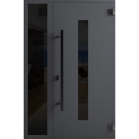 Vdomdoors Front Exterior Prehung Steel Door Ronex0130 Grey Sidelight Exterior Window Sidelite Entry Metal RONEX0130EXD-GRE-W36+12 X H80-LH-I