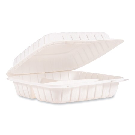 Dart ProPlanet Hinged Lid Containers, 3-Compartment, 9 x 8.75 x 3, White, Plastic, 150PK 90MFPPHT3R