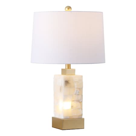 Jonathan Y Eloise 23" Coastal Glam Rectangular Alabaster/Metal LED Table Lamp w/Nightlight Base, White/Gold Pain JYL6202A
