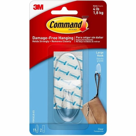 Command Hook, Clear, Plastic, 1 in D, 3 in H 17093CLR-ES