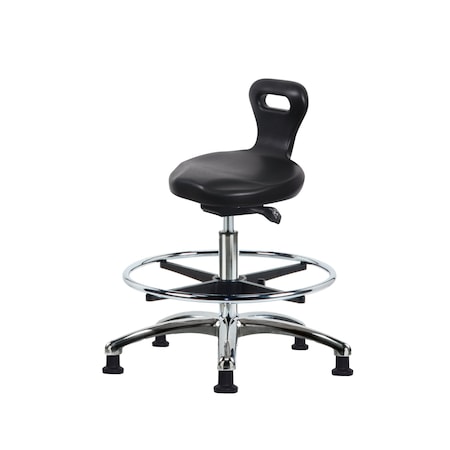 Blue Ridge Ergonomics Poly Serpent Sit-Stand Stool Chrome-Medium Bench Ht with Chrome Foot Ring&Stat Glides in Black Poly PSPMBSO-CR-CF-RG-BLK