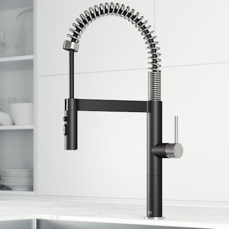 Vigo Edison Pro Single Handle Pull-Down Kitchen Faucet in Stainless Steel/Matte Black VG02052STMB