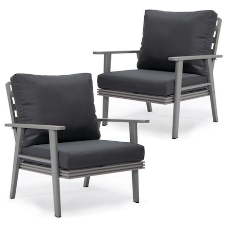 Leisuremod Walbrooke Modern Grey Patio Arm Chair, Charcoal, 2PK WGR-31-27CH2