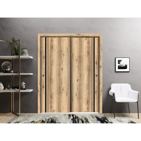 Sartodoors Sliding Closet Bypass Doors, Planum 0011 Oak and Aluminum Strips, Sturdy Rails Moldings Trims Hardw PLANUM0011DBD-DUB-36