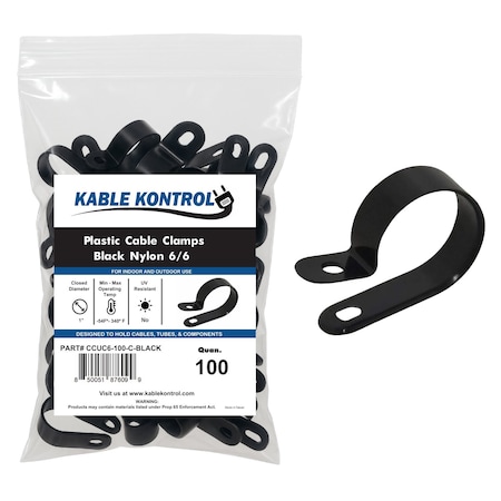 Kable Kontrol Cable Clamp, Nylon 6/6, 1 in Bundle Dia., Black, 1.69 in L, 100 PK CCUC6-100-C-BLACK