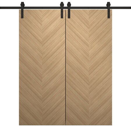 Sartodoors Modern Double Barn Door 36 x 80 inches, Ego 5005 Natural Oak, 13FT Rail Track Set, Solid Panel In EGO5005DB-SNA-36