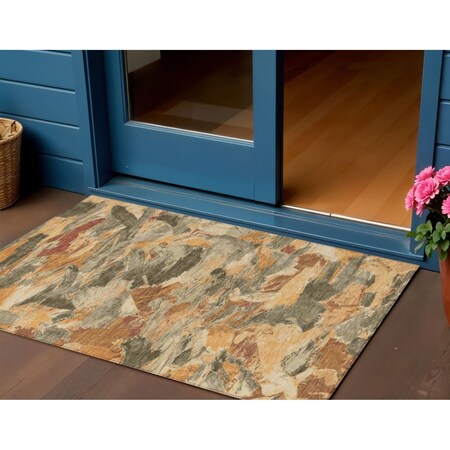 Homeroots 3' X 5' Copper And Orange Abstract Washable Indoor Outdoor Area Rug 609232