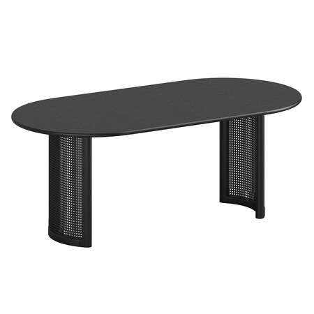 Homeroots 79" Black Solid Wood Double Pedestal Base Oval Dining Table 721107