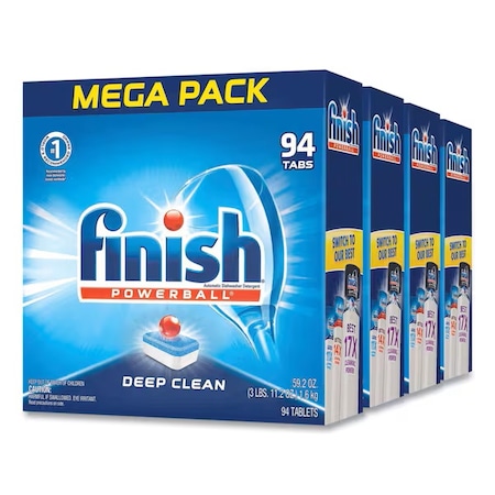 Finish Powerball Dishwasher Detergent Tabs, Fresh Scent, 94 Tabs/Box, 4 Boxes, 376 Tabs Total 51700-97330