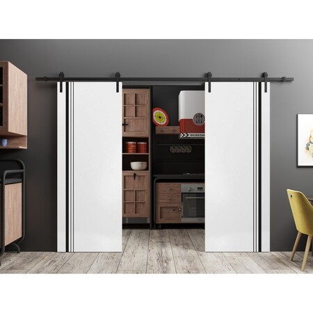 Sartodoors Sturdy Double Barn Door with Hardware, Planum 0011 White Silk and Aluminum Strips, 13FT Rail Hanger PLANUM0011DB-WS-8484