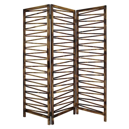 Homeroots 72" Brown Folding Three Panel Screen Room Divider 415088