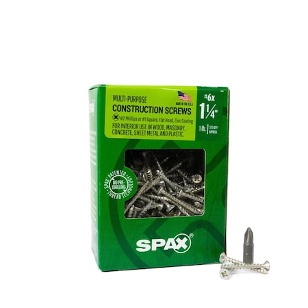 Spax #6 x 1-1/4 in Interior Wood Screws Construction Flat Head Phillips Square Unidrive, 335PK 4101010350324