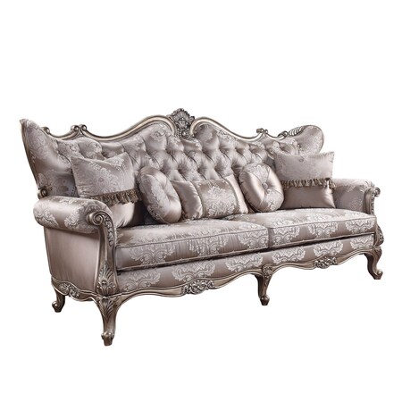 Homeroots 94" Dark Gray Imitation Silk Damask Sofa And Toss Pillows With Champagne Legs 491281
