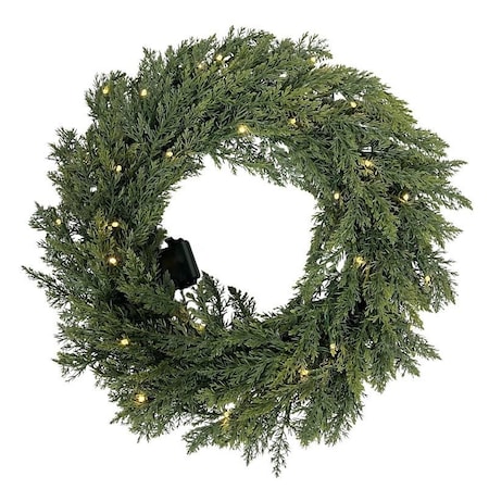 Santas Forest Cedar Wreath, Polyethylene, Battery, Clear Bulb, Hanging Hoop 35004