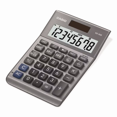 Casio MS80B 8-Digit Battery and Solar Basic Calculator, LCD, Silver MS-80B-SR