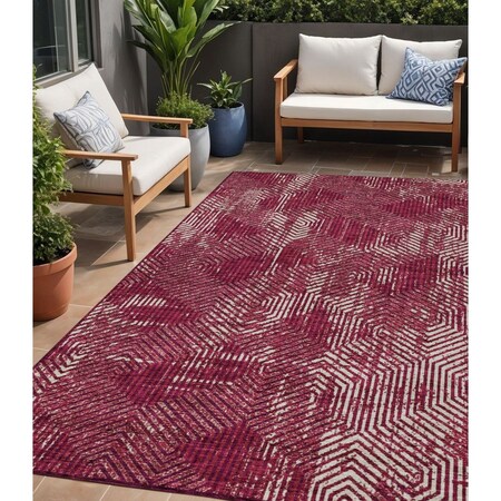 Homeroots 5' X 8' Burgundy And Ivory Geometric Washable Indoor Outdoor Area Rug 594528