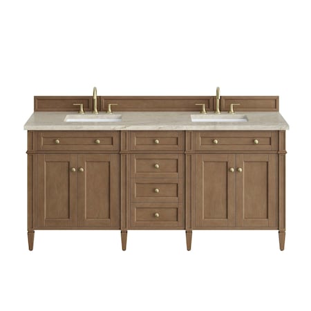 James Martin Vanities Brittany 72" Double Vanity, Pecan w/ 3 CM Tajnar Eclos Top w/FreePower Wireless Charger 655-V72-PCN-FTJR
