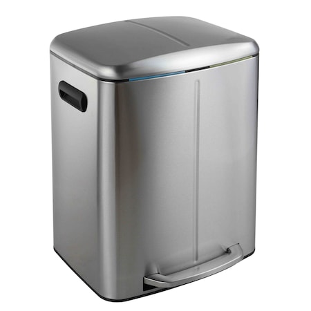 Happimess Marco Rectangular 10.6-Gallon Double Bucket Trash Can with Soft-Close Lid, Platinum Silver HPM1005A