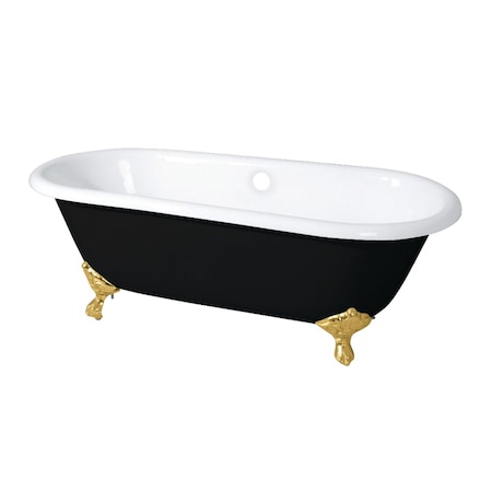Kingston Brass 66" Cast Iron Oval Double Ended Clawfoot Tub, No Faucet Drillings, Black/White/Brushed Brass VBTND663013NB7