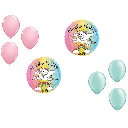 Loonballoon Unicron Kitty Theme Balloon Set, 2x Hello Kitty Unicorn Balloon and 6x latex balllons 86050