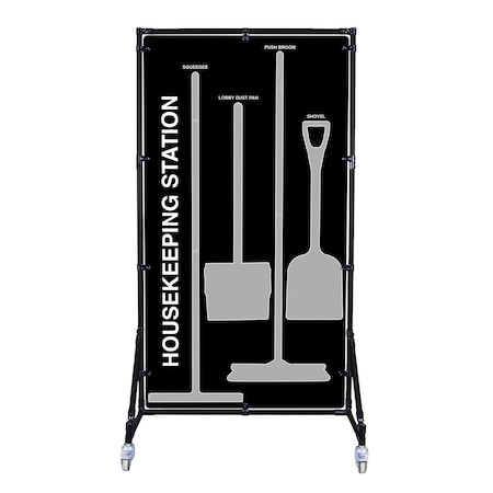 5S Supplies Housekeeping Shadow Board Broom Station V10, Black / Gray, Kit + Stand HSB-V10-BLACK/GRAY-KIT-STAND