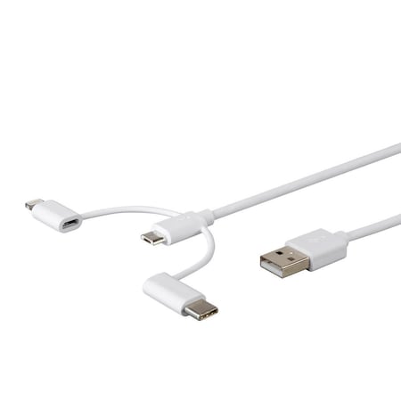 Monoprice Apple MFi Certified USB to Micro USB + USB Type-C + Lightning 3 in 1 C 33041