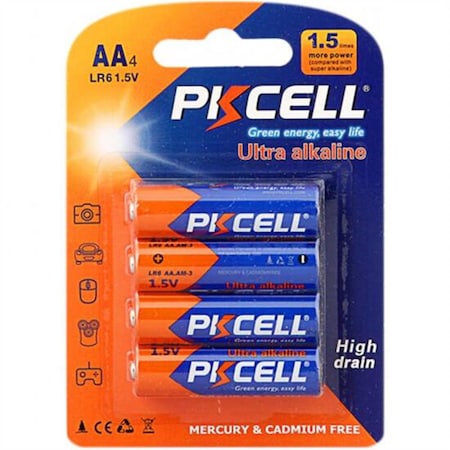 Pkcell 1.5V Alkaline AA Size Battery, Pack of 4 PK130290