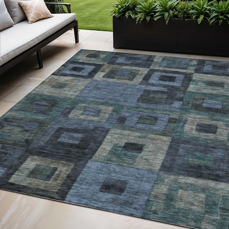 Homeroots 5' X 8' Blue Gray And Charcoal Geometric Washable Indoor Outdoor Area Rug 605020