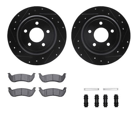 Dynamic Friction Co DFC Rotors-Drilled & Slotted-Black w/ 5000 Advanced Brake Pads Incl Hdw 8512-56016
