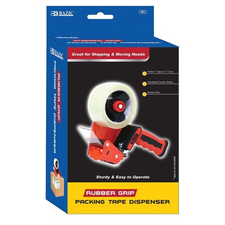 Bazic Products Handheld Tape Dispenser with Ergonomic Non-Slip Grip, 2 in Max. Tape Width, 3 in Core, Black, Red 991