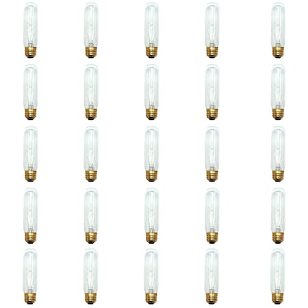 Bulbrite 25W Dimmable Clear T10 Incandescent Light Bulbs, Medium E26 Base, 2700K, 25PK 861271