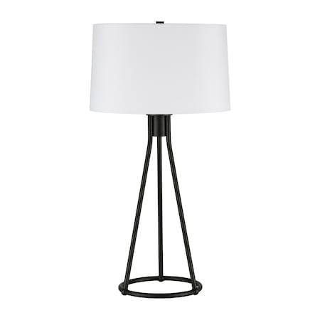 Homeroots 28" Black Metal Table Lamp With White Drum Shade 524472
