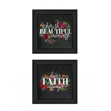 Homeroots Set Of Two Cherish and Have Faith 1 Black Framed Print Wall Art, 2PK 407982