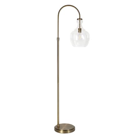 Homeroots 70" Brass Arched Floor Lamp With Clear Transparent Glass Dome Shade 523386